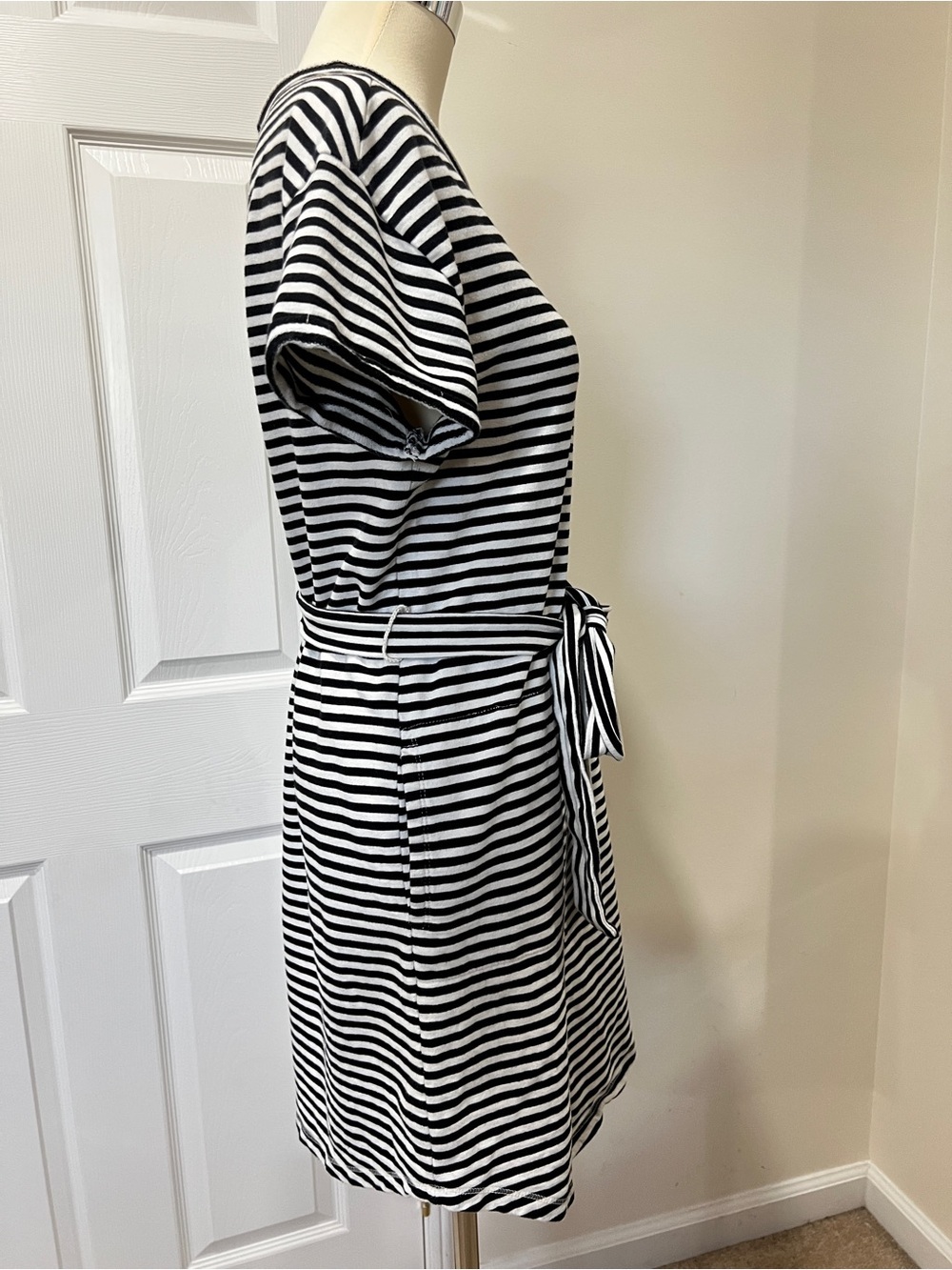 Lucky Brand Striped Shirt Dress Tie Waist Size Small Petite Loose Fit White/Blac - Picture 7 of 12